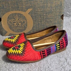 BORN Red Western Southwestern Hand Woven‎ Suede Loafer Flats Women's 6M NEW